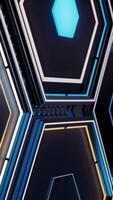 Technological pattern with many geometric hexagon frames of blue and yellow colors on black background, seamless loop. Animation. Close up of futuristic surface with hexagons. video