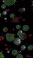 Abstract green and white bacteria among red blood cells. Animation. Workflow of immune system of a healthy body, microbiology and science concept, seamless loop. video