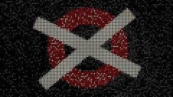 Abstract monitor with tv noise effect and two crossed stripes against circles. Motion. Concept of protest. video