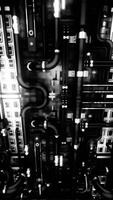 Abstract industrial background with black curved pipes and white light lamps, seamless loop. Animation. Moving slowly along the different parts of a machine. video