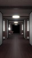 Abstract interior of old fashioned architecture with walls, floor, chair, couch, and lamps. Animation. 3D background of designed endless hall with optical illusion effect, seamless loop. video