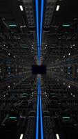 Moving through high-tech tunnel. Animation. Futuristic tunnel with black metal details and neon lines. Tunnel in style of future with neon lines video