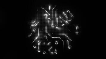 Black background with flashing lines of circles. Motion. Green, white and blue lines in the animation that run in different directions. video