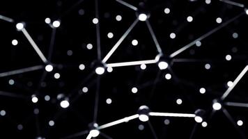 Black background. Design. Triangular grids bonded together in gray made in computer graphics move inward. video