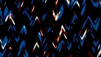 Colorful moving pattern with zigzags. Motion. Moving triangular zigzags with flickering in stream. Colorful shimmering waves with triangular patterns move on black background video