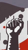 Fist rising up. Animation. Motivational slogan for rise of social movement. Fist rises up on background of multicolored waving flag video
