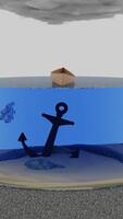 Abstract visualization of a mini aquarium with a small shoal of fish. Design. Bright water reservoir with small fishes swim around an anchor. video