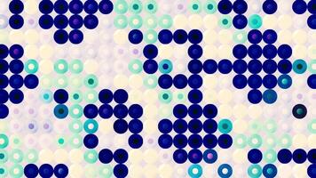 Blue mosaic circles appearing on the white constructor. Motion. Patterns of blue shades changing positions made in animation. video