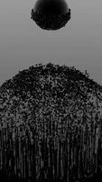Iron powder under the influence of a magnetic field gathering around a black sphere. Design. Monochrome background with metal particles flying around a black ball on a grey background. video