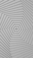 Hypnotic monochrome optical illusion with rotating hexagons creating effect of a moving spiral. Design. 3D silver spinning vortex shape. video