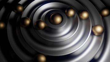 Small balls rolling through swirl maze viewed from top. Design. Relaxing background with moving spheres. video