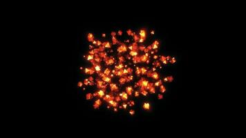 Abstract stream of shiny orange particles on a black background. Design. Mirrored flying pieces of glass flying and glowing. video