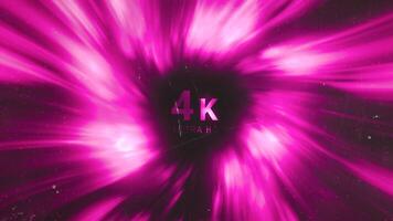 Animation with 4K sign. Motion. Luminous round stream of rays with 4K sign in center. Animation for showing quality in 4K resolution video