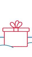 Abstract colorful sketch of the box with New Year gifts and Christmas trees on white background, winter holidays concept. Stock animation. Frames of holiday gift box and spruces. video
