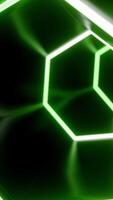 Animation in moving tunnel with hexagonal glowing lines. Design. Movement in rotating cyber tunnel with neon lines. Dark cyber tunnel with hexagonal neon lines video