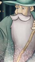 Cute cartoon wizard preparing a potion in a cauldron and adding some ingredients from the small bottles. Stock footage. Beautiful colorful animation video