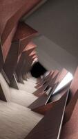Abstract spinning tunnel inside the house corridor. Animation. Surreal rotatting hallway in the building, 3D motion graphics, concept of modeling and design, seamless loop. video