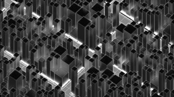 The layout of the city with many buildings. Design. Flying above the abstract city with many streets and skyscrapers. video