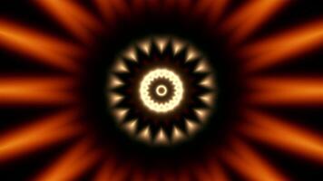 Psychedelic round pattern with stream of flashing rays. Motion. Bright flashing rays with circular patterns in center. Hypnotic bright pattern with flashing rays and rings on black background video