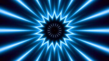 Psychedelic flashing neon pattern with rings and lines. Motion. Bright flashing pattern with neon circles and rays on black background. Star pattern is moving and flashing with neon lines video