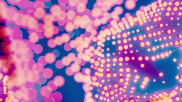 Bokeh pink blinking circles on a blue waving fabric. Design. Blurred particles surface. video