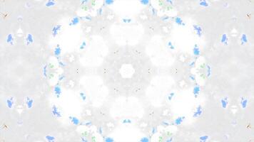 Colorful animation with floral kaleidoscopic pattern. Motion. Colorful floral patterns in psychedelic pattern on white background. Kaleidoscope with colorful patterns and white background video