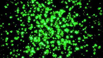 Explosive flow of luminous particles in space. Motion. Stream of luminous particles gathers at point before explosion. Flow of particles before explosion in space video