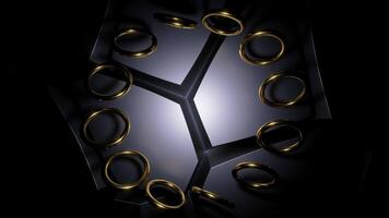 Abstract spinning small rings on the geometric background of a complex figure. Design. Colorful abstraction. video