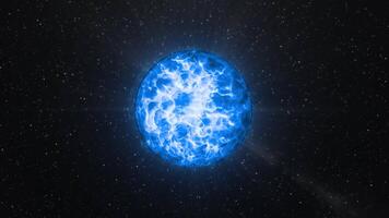 Black background with blue magic ball. Motion. Dark background with stars and a magical iridescent ball in animation. video