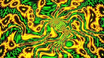 Psychedelic pattern with curved lines and flashing colors. Motion. Curved liquid lines in psychedelic pattern on black background. Psychedelic pattern with lines and changing flashing colors video