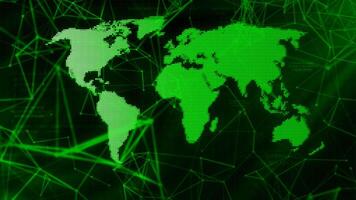 Pulsating dots on world map. Motion. Holographic map of world with electronic dots. Dots vibrate on world map video