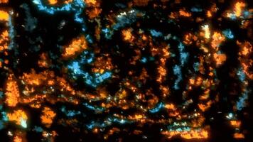 White and orange glow. Motion. Black background with 3d animation with bright sparkling highlights. video
