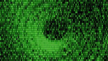 Pixel animation in matrix style. Motion. Moving circles on matrix-style pixel image. Moving flashing particles in matrix image video