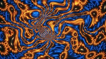 Psychedelic pattern with curved lines and flashing colors. Motion. Curved liquid lines in psychedelic pattern on black background. Psychedelic pattern with lines and changing flashing colors video