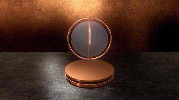 3d lamp ball in space. Motion. 3D ball in weightlessness above stand in interior. Lamp ball in 3d space levitates over stand video