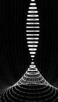 Moving tunnel of neon dots. Animation. Digital abstract glowing tunnel on black background. Graphic luminous funnel from side. Rotating portal of particles to musical vibrations video