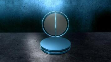 3d lamp ball in space. Motion. 3D ball in weightlessness above stand in interior. Lamp ball in 3d space levitates over stand video