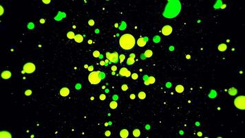 Abstract flying green spheres over the black background. Motion. Spreading 3D round shapes. video