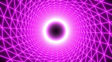 Blue and pink background. Motion.A bright tunnel made of a grid on a black background that moves deep into the 3D format. video