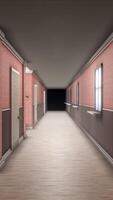 Abstract interior inside hotel building. Animation. Camera moving through the 3D model of a hall with windows, doors and walls, design and architecture concept, seamless loop. video