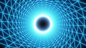 Blue and pink background. Motion.A bright tunnel made of a grid on a black background that moves deep into the 3D format. video