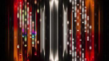 Colorful light animation with moving musical particles and stripes. Motion. Musical animation with moving colorful stripes and dots. Dashes move on background of bands in musical style video