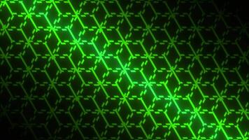 Background with pattern of neon lines in oriental style. Motion. Repeating pattern of lines with moving stripes. Neon chain pattern on black background video
