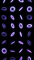 Abstract background of shimmering neon light rings on black background. Animation. Glowing and rotating set of neon rings on black background video