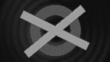 Retro black and white pixelated screen with a circle and crossing lines. Motion. Monochrome old fashioned animation. video