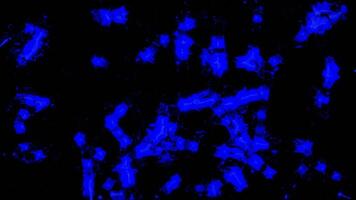 Black background. Design. Blue neon blots in the animation that appear and disappear. video