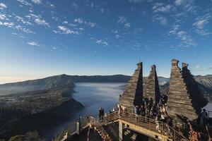 Wide angle view of Cemoro Lawang from Seruni view point, also known as The Great Wall of Seruni Point Peak, a beautiful place located in Bromo Tengger Semeru National Park. photo