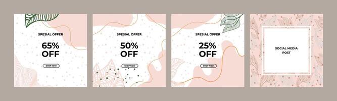 Dusty rose abstract square art templates featuring floral and geometric elements, ideal for social media posts, mobile apps, and banner designs. vector