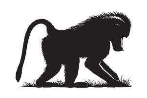 A black and white silhouette of a monkey vector