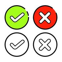 check marks and crosses are incorrect outline style vector